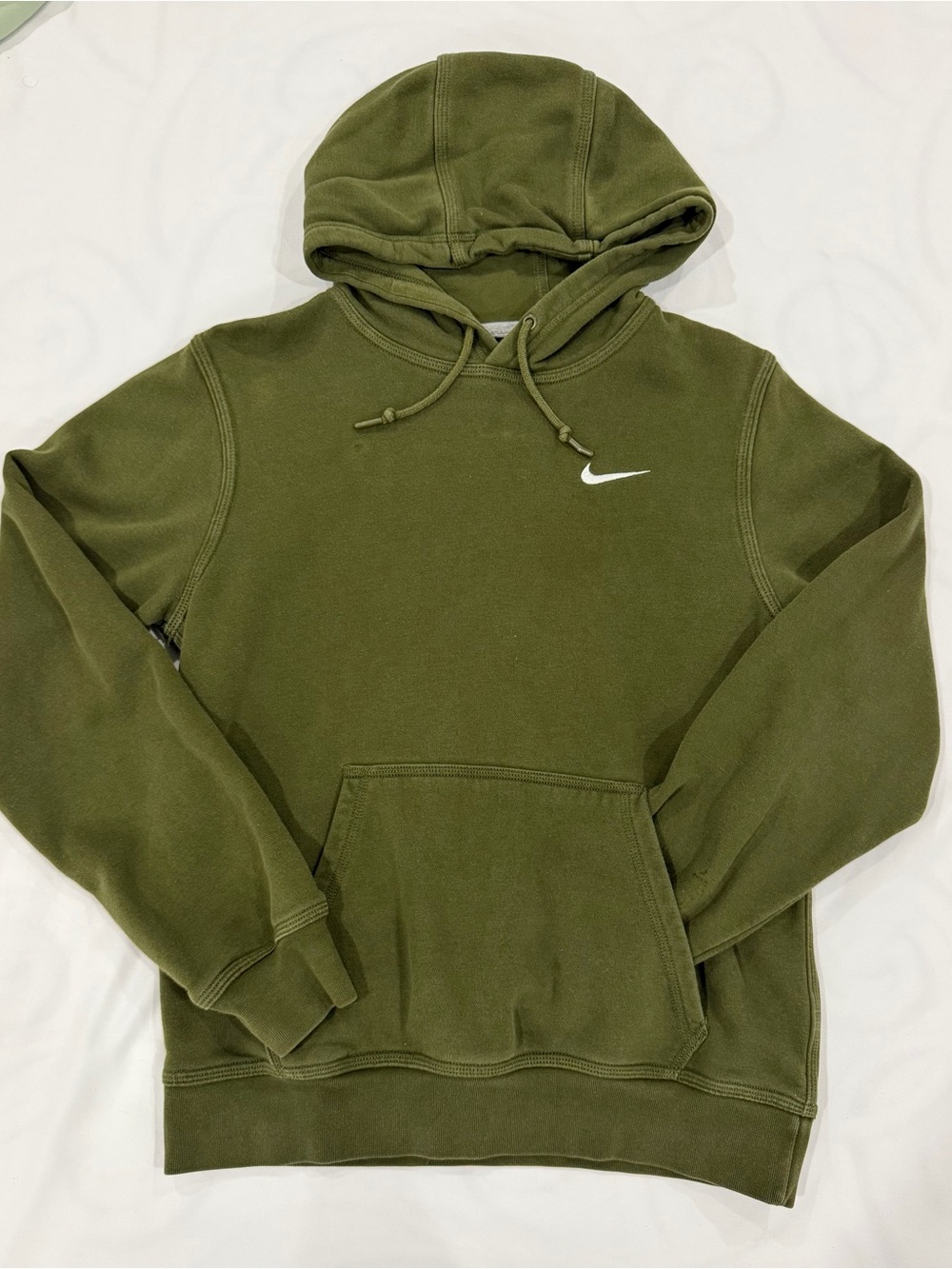 Nike Olive Green Crewneck Hoodie with White Swoosh